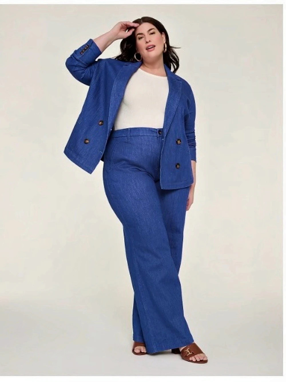 Lane Bryant Double-Breasted Denim Blazer & Slacks Blue 20W